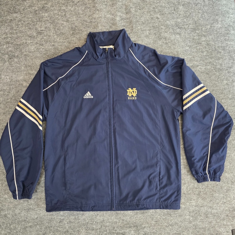 Vintage Adidas Notre Dame Fighting Irish Band Jacket Mens Blue Size Large Lined